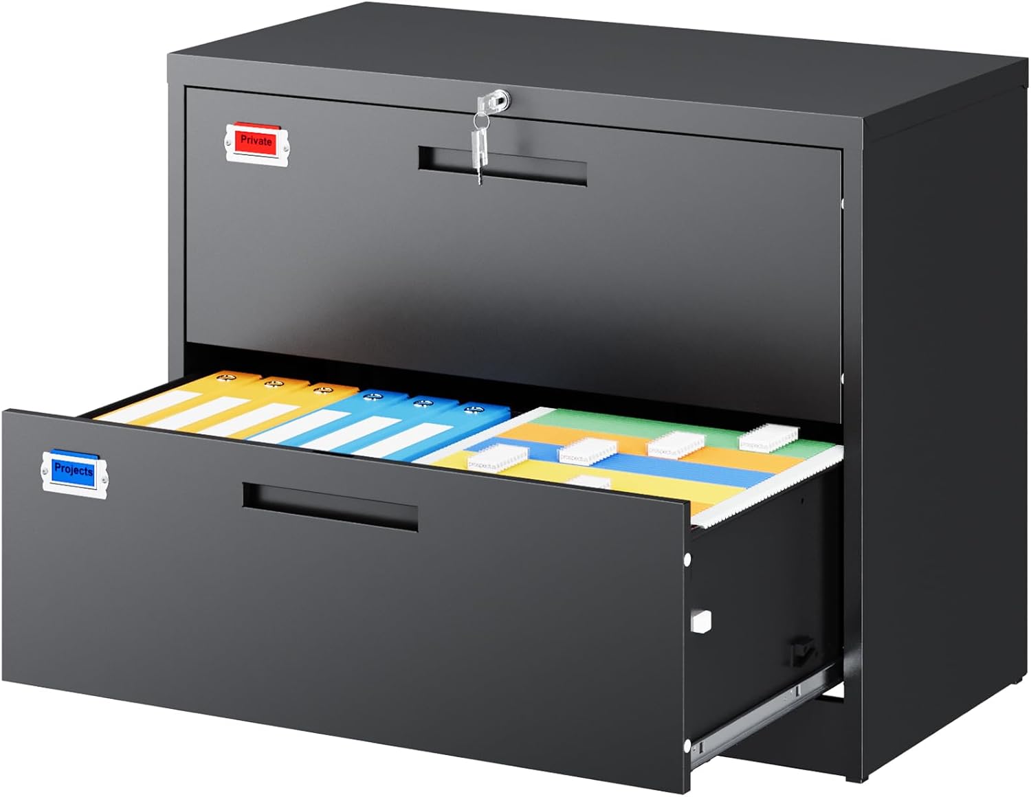 2 Drawer File Cabinet, Lateral Filing Cabinets for Home Office, Office Storage Drawers with Lock, Hanging Files Legal/Letter A4 Size (Assemble Required,Black)