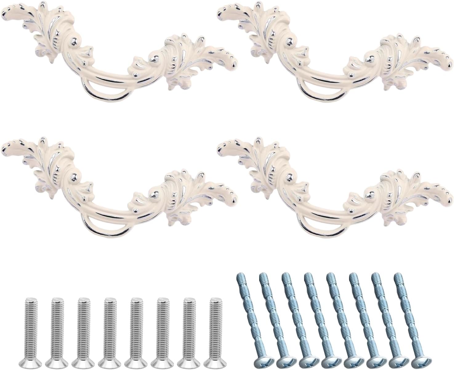 8 Pack Vintage Cabinet Drawer Pulls, 2-1/2 in, White & Silver Edge | Shabby chic drawer handles, European style, fit kitchen, bedroom and bathroom furniture