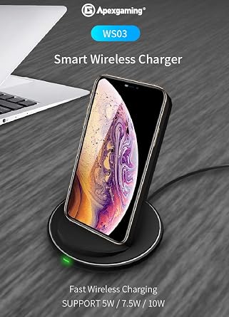 Apexgaming WS03 Wireless Fast Charger, Qi Certified Charging Stand Compatible with All Qi-Enabled Phones - iPhone Xs Max/XS/XR/8 Plus/8, Samsung Galaxy Note 9/8/S9+/S9/S8+/S8 and More NO AC Adapter
