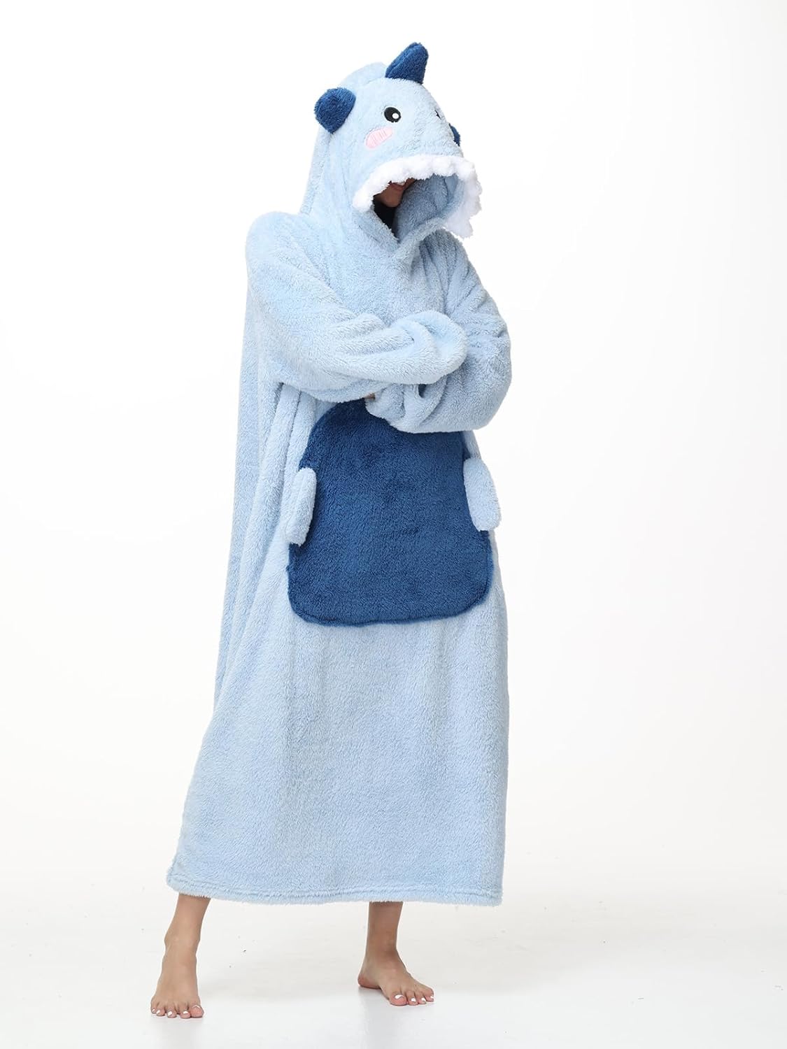 LATH.PIN Oversized Adult Wearable Blanket Hoodie – Long Plush Fleece Pullover Sweatshirt with Cute Animal Hood - Image 4