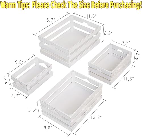 Miniatura 2 de MACVAD Juego de 4 cajas de madera grandes decorativas, cajas de madera encaladas para exhibir rústicas, cajas de almacenamiento de madera de granja