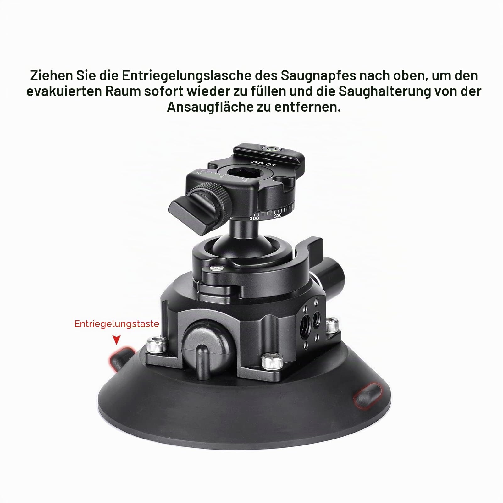SUNWAYFOTO BS-01 Saugnapfhalterung Kugelkopf für DSLR-Kamera, Handyhalterung, GoPro für Auto, Traglast 10 kg