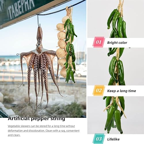 Miniatura 5 de Guirnalda de pimienta artificial para colgar, 2 juegos, simulación realista de chile caliente, guirnalda de frutas y verduras para el hogar, cocina,