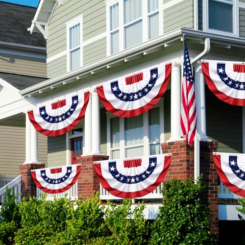 3x6 Ft 4 Pack American Pleated Fan Flag, USA Patriotic Flag Bunting Half Fan Banner for Outside Red White and Blue Decor Memorial Day Independence Day 4th of July Decorations by Olixmlya - Image 3