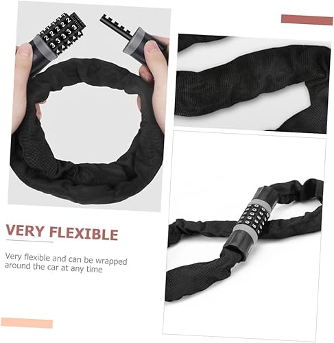 Miniatura 3 de PRETYZOOM Cerradura de cadena de bicicleta de acero al carbono resistente con combinación reajustable para motos, scooters eléctricos, puertas de