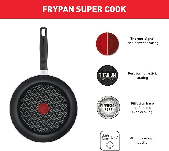 TEFAL 7 Parça Tencere Seti | Super Cook | Tava 24 cm/Tencere 18 cm+Kapak/Güveç 24 cm+Kapak/Kaşık/Oluklu Spatula | Yapışmaz Termo Sinyalli | Alüminyum | Siyah | 2 Yıl Garanti | B459S784