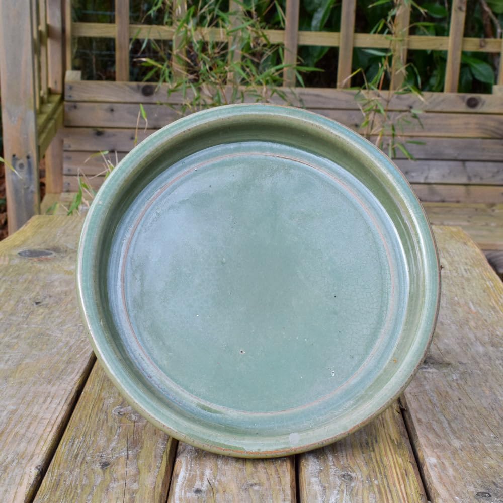 Bedwen Frost Proof Ceramic Saucers for Garden Planters Pots (Green, Large)