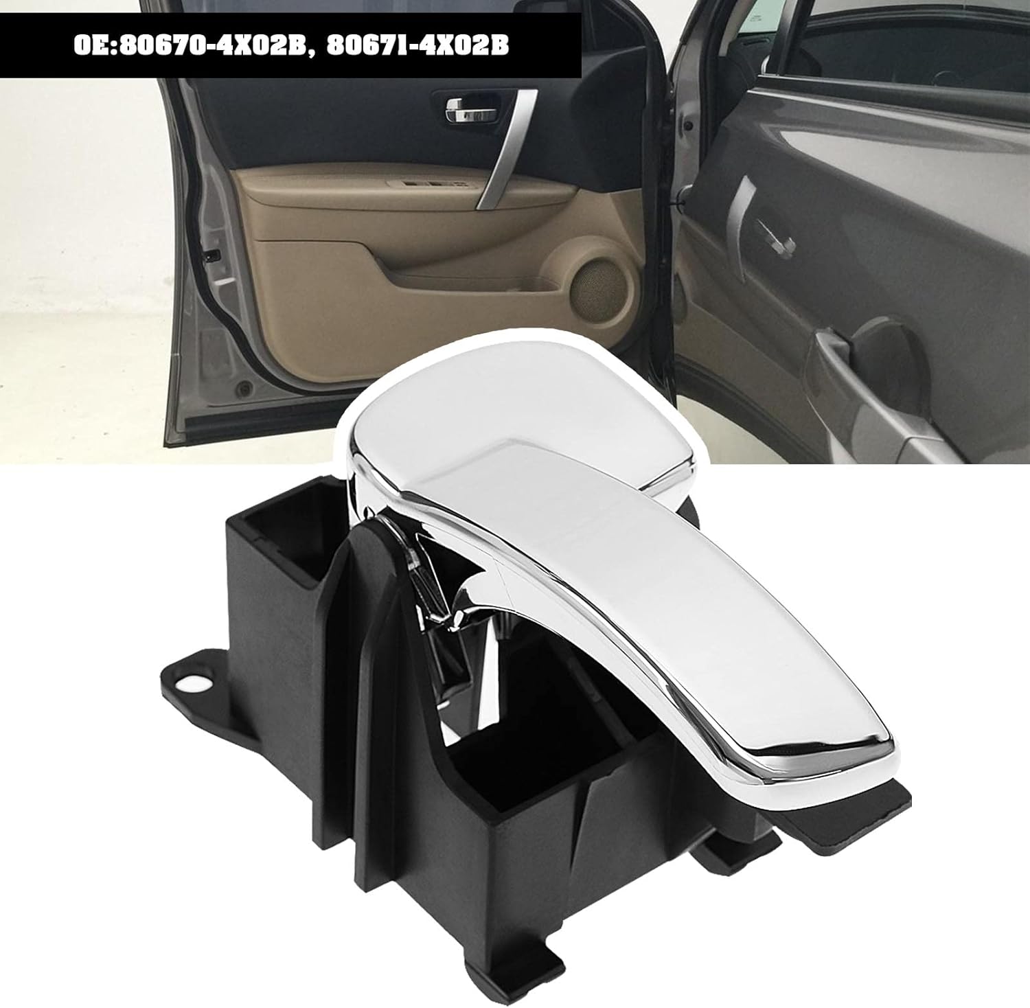 ECSiNG 2Pcs Interior Door Handles Replacement 80670-4X02B 80671-4X02B Compatible with Nissan Navara D40 2005-2013 Compatible with Pathfinder R51 2005-2013