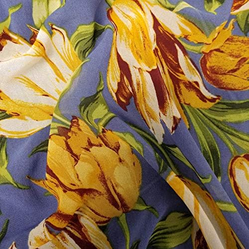 Wedgewood with Marigold on Watercolor Floral Design Hi Multi Chiffon Washed Fabric by The Yard