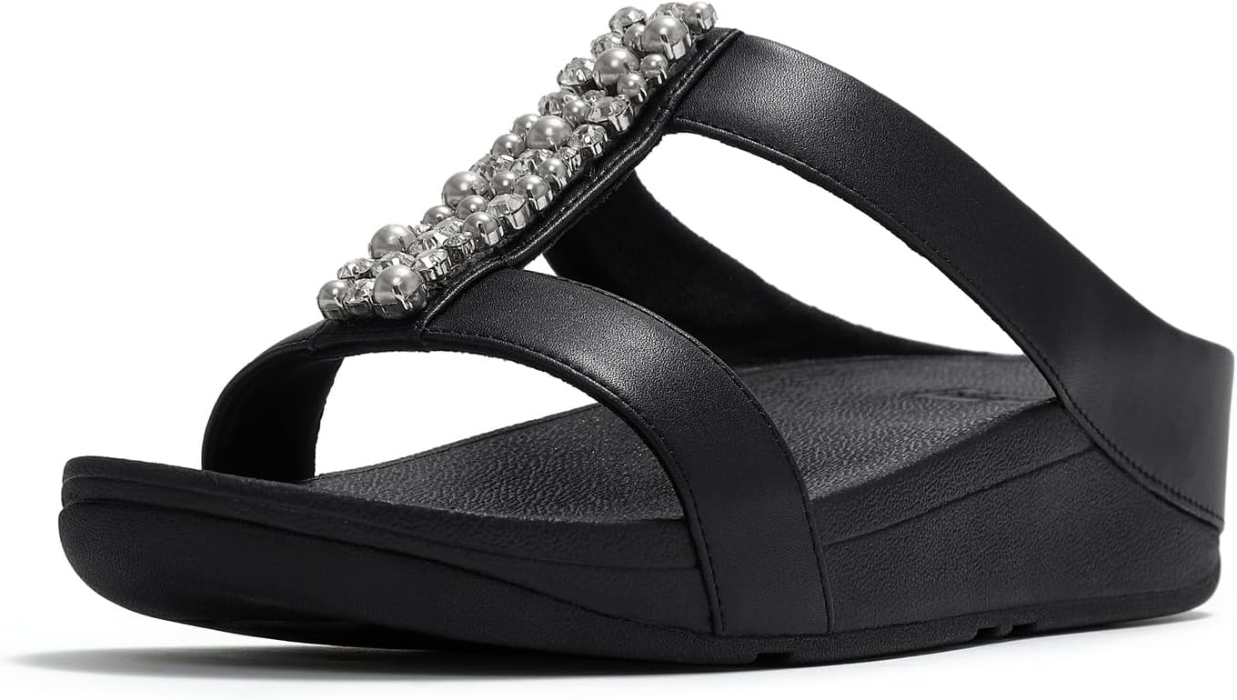 FitFlop womens Fino Pearls-and-crystal H-bar Slides