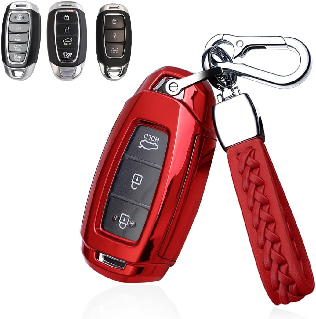 SANRILY Plating TPU 3/4/5 Button Key Fob Cover for Hyundai Palisade Elantra Kona Azera Santa Grandeur IG Keyless Keyless Smart Key Case with Keychain Silver