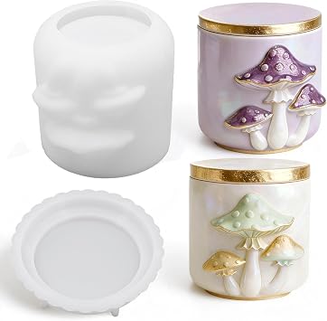 Jar Resin Mold with Lid Mushroom Jewelry Storage Box Silicone Mold