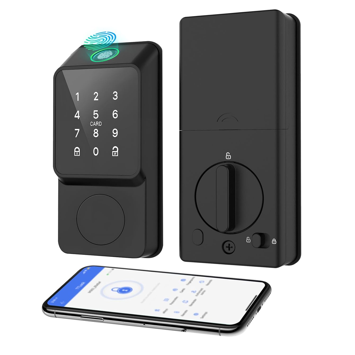 Smart Door Lock Keyless Entry with TTLock APP Fingerprint Touchscreen Keypad IC Card Key Type-C Charging Unlocking 6 in 1 Electric Biometric Digital Deadbolt for Front Doors Home Apartment
