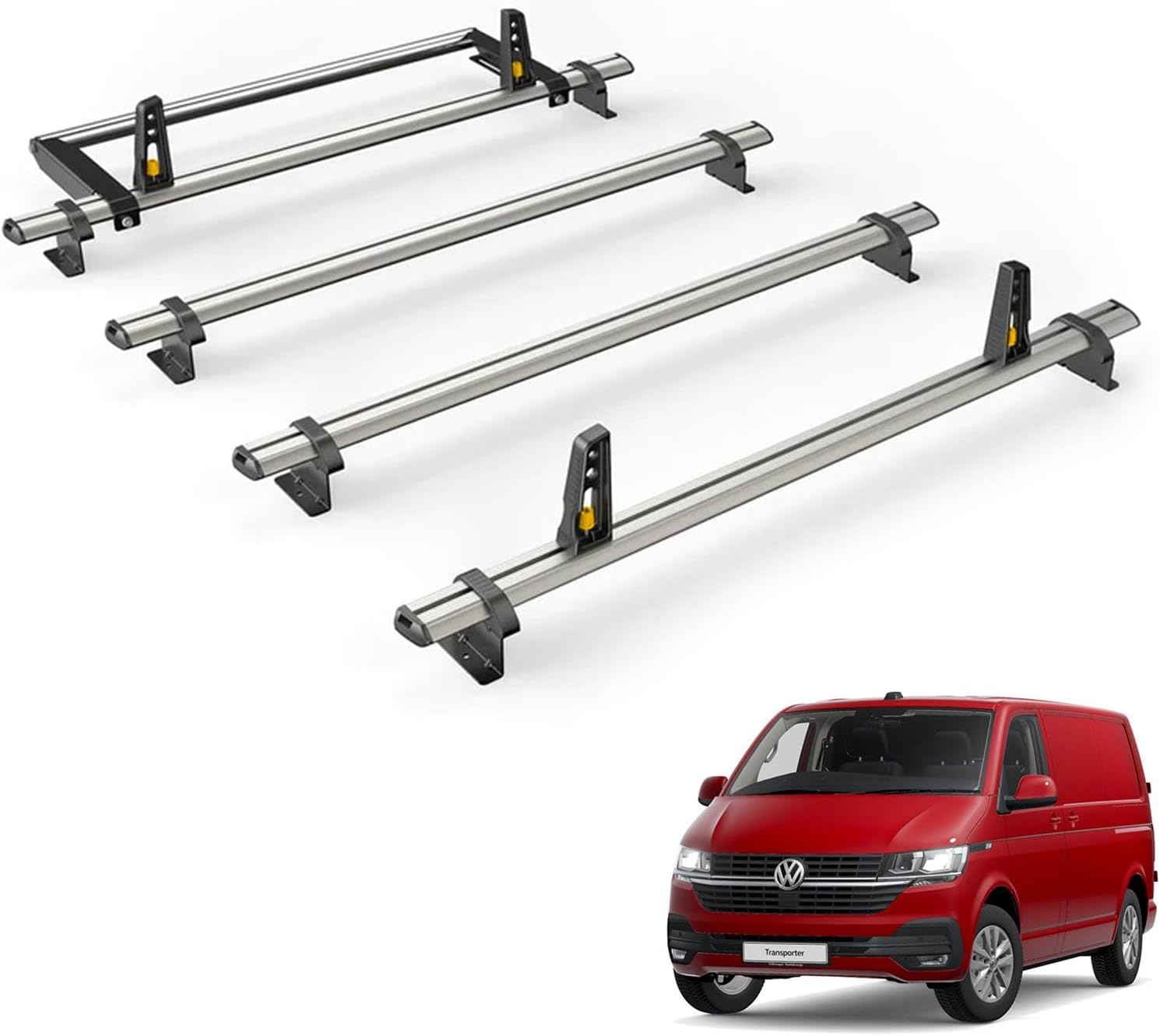 Van Guard Roof Rack for VW Transporter (T6 2015+) 4 Roof Bars + Rear