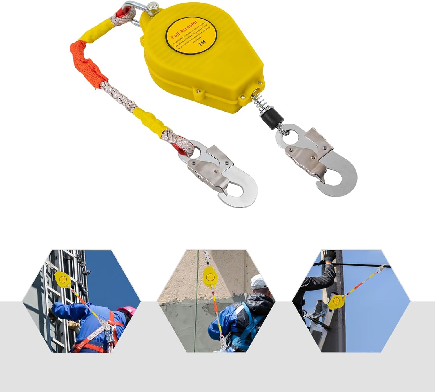 Fall Protection Retractable Safety Lanyard - Outdoor Safety Fall Arrester, Quick-Action Braking System, Self Retracting Lifeline for Power Maintenance, Aerial Work, Construction Engineering