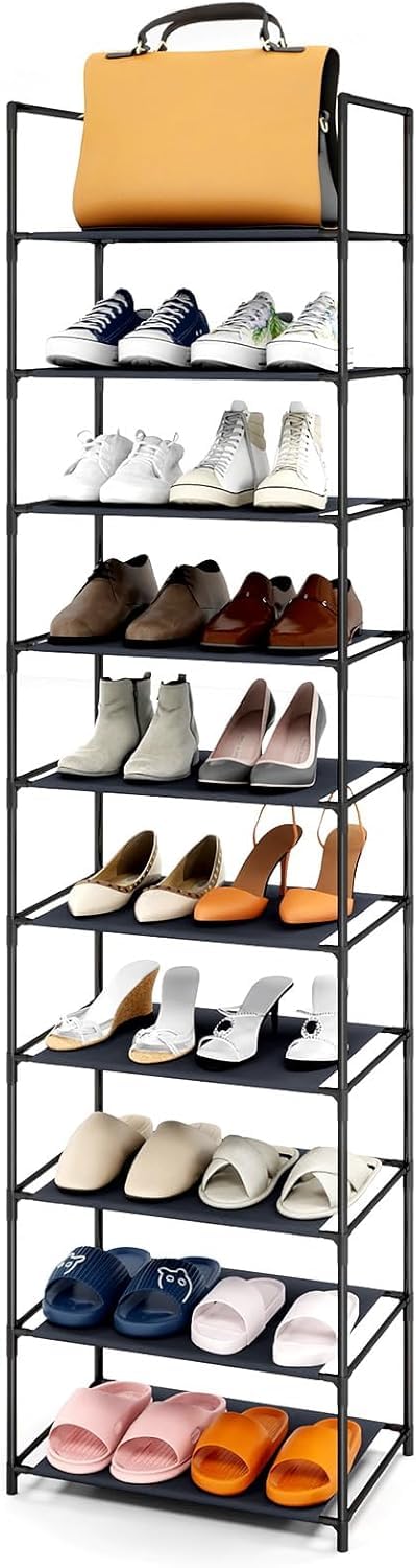 Sunnynest Shoe Rack 10 Tiers Vertical Shoe Metal Tall Small Narrow Space Saving Shoe Storage Organizer For Closet Entryway Garage Bedroom Cloakroom Rack 28X45x173cm (28X45x173cm)