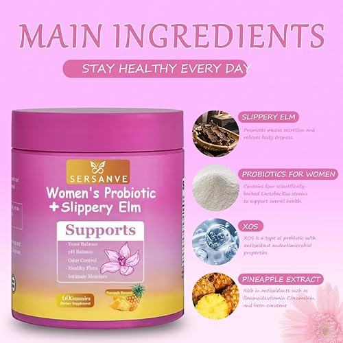 Miniatura 2 de Her Juicy Feminine Probiotics Gummies para mujer  Sabor a piña  Apoya el equilibrio del pH, la salud intestinal y el sistema inmunológico  con olmo