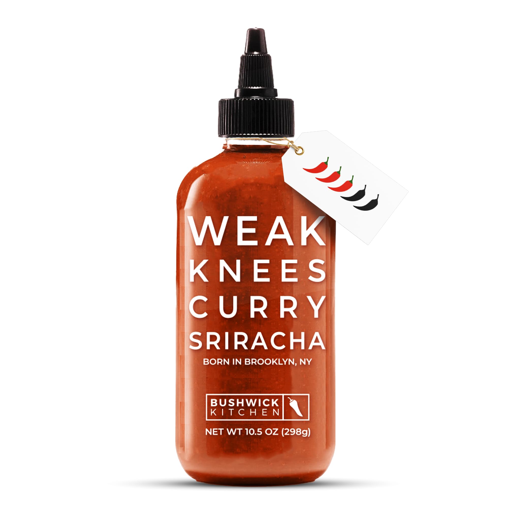 Weak Knees Curry Sriracha Hot Sauce, Infused with Aromatic Curry Spices, Bold Korean Gochujang Paste & Classic Sriracha, Made in the USA, 10.5oz Squeeze Bottle
