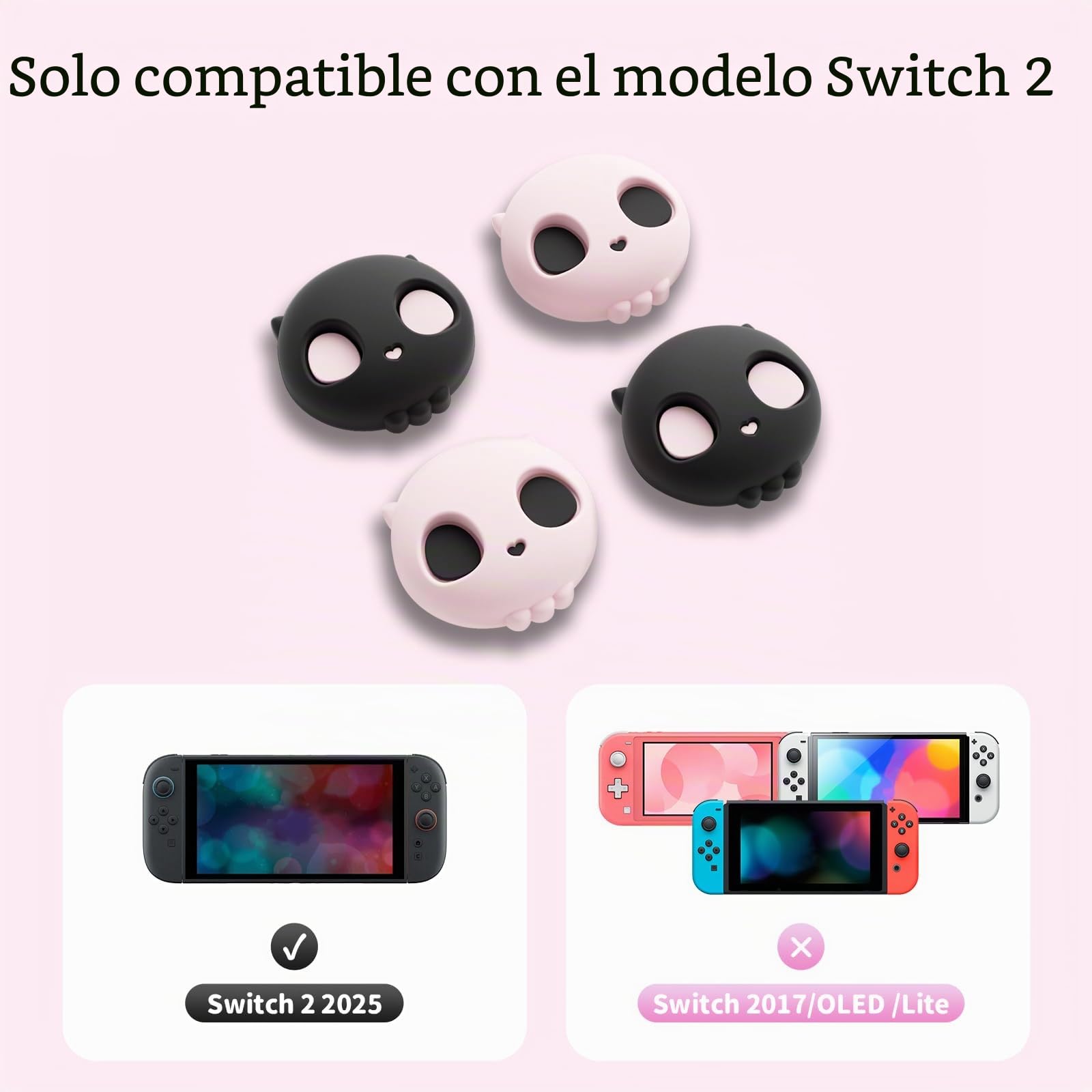 GeekShare Juego de 4 tapas de silicona antideslizantes compatibles con Switch 2 para Switch 2025, color negro y rosa