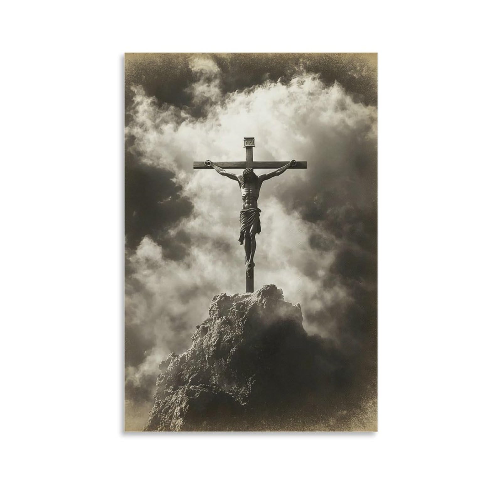 Jesus Christ on Cross Vintage Style Christian Poster Black White Religious Wall Art Canvas Decor for Home Living Room Bedroom Church Retro Gift12x18inch(30x45cm) UnFrame-5