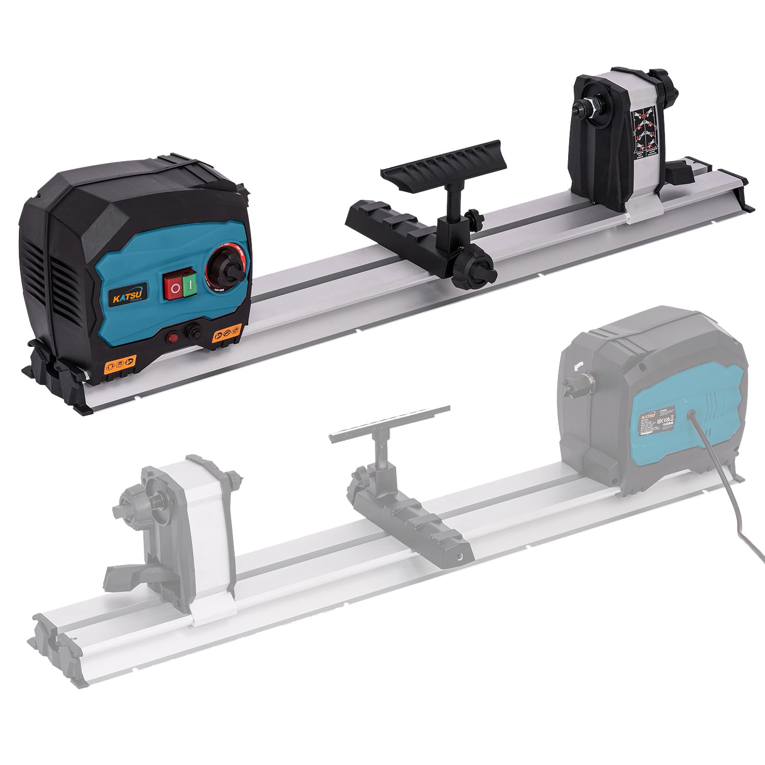 KATSU Mini tour à bois 550 W, vitesse variable, électrique, pour établi, longueur maximale de la pièce : 600 mm, pour projets de bricolage en menuiserie.