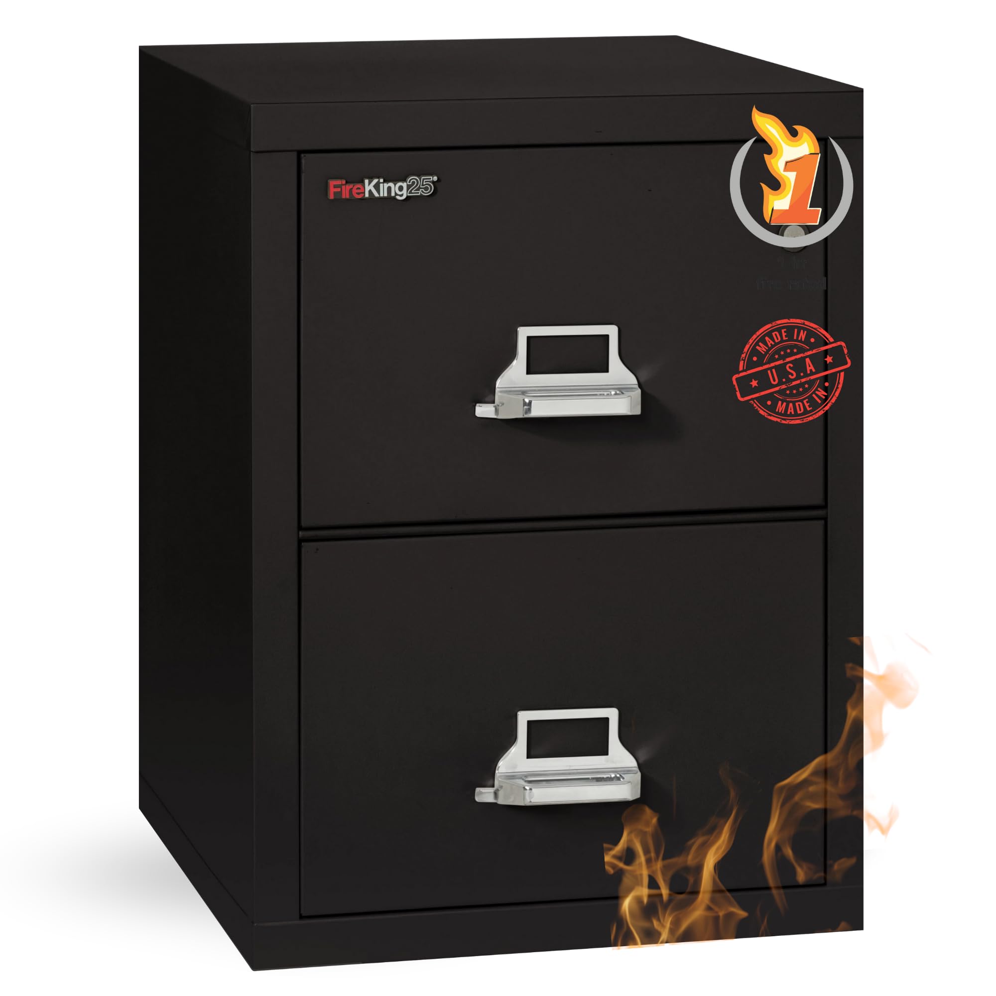 FireKing Vertical 2 Drawer Letter Fire Safe File Cabinet with Key Lock, 1 Hour Fire Rated, UL Rated & Water Resistant Home Safe, Made in The USA,
