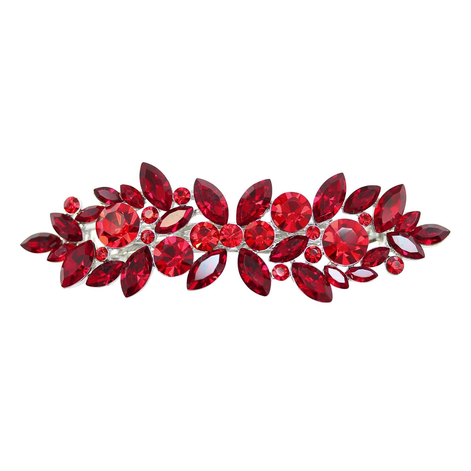 Austrian Crystal Hair Barrettes, Red Rhinestone Flower Hairpins Hair Clips, Sparkly Hairgrip Hair Headwear Accessories for Women Girls