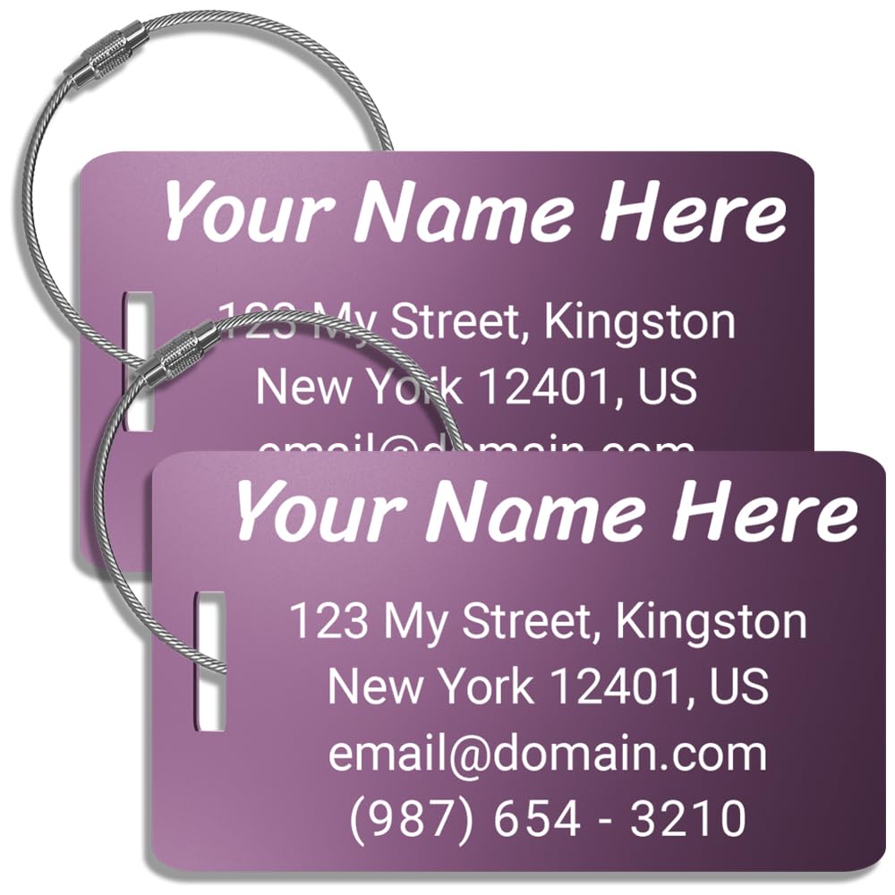 Personalized Luggage Tags for Suitcases - Custom Metal Luggage Tag - Pack of 2 (Light Purple, 2x3.5)