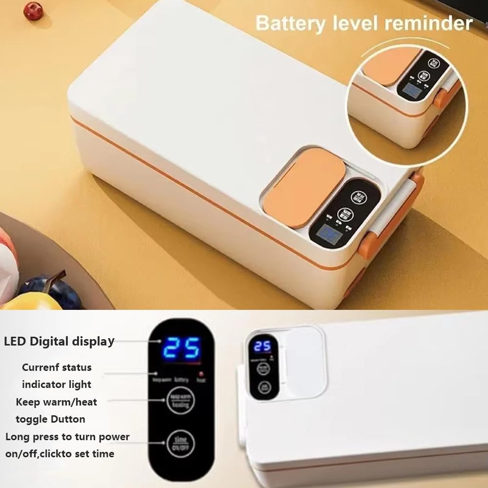 Fiambrera EléCtrica InaláMbrica, Calentador PortáTil De 1 L, Fiambrera TéRmica para Adultos, con Revestimiento Interior De Acero Inoxidable, Calentamiento RáPido para El Hogar, Viajes White