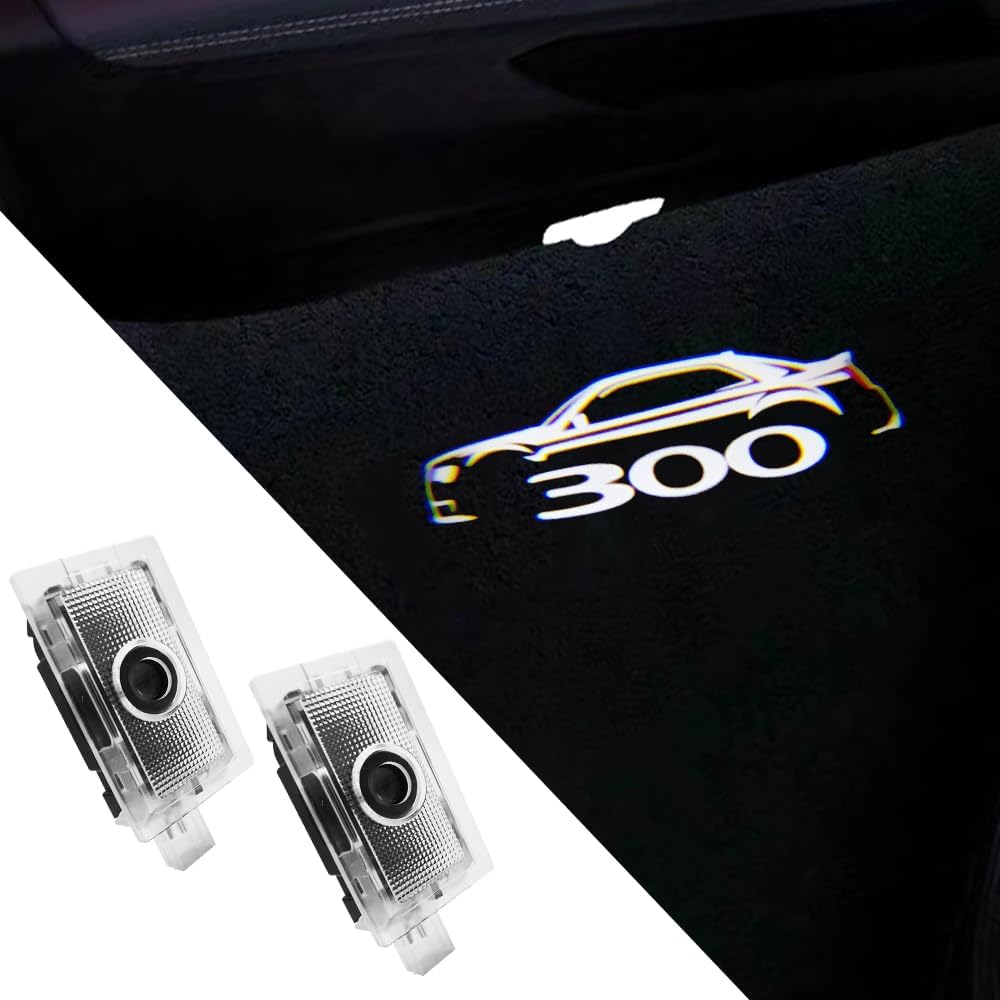 2PCS LED Car Door Logo Projector Lights Compatible with 300 300C 300S 2005-present Ghost Shadow Light Laser Courtesy Step Lights Puddle Lamp Accessories (300 line)