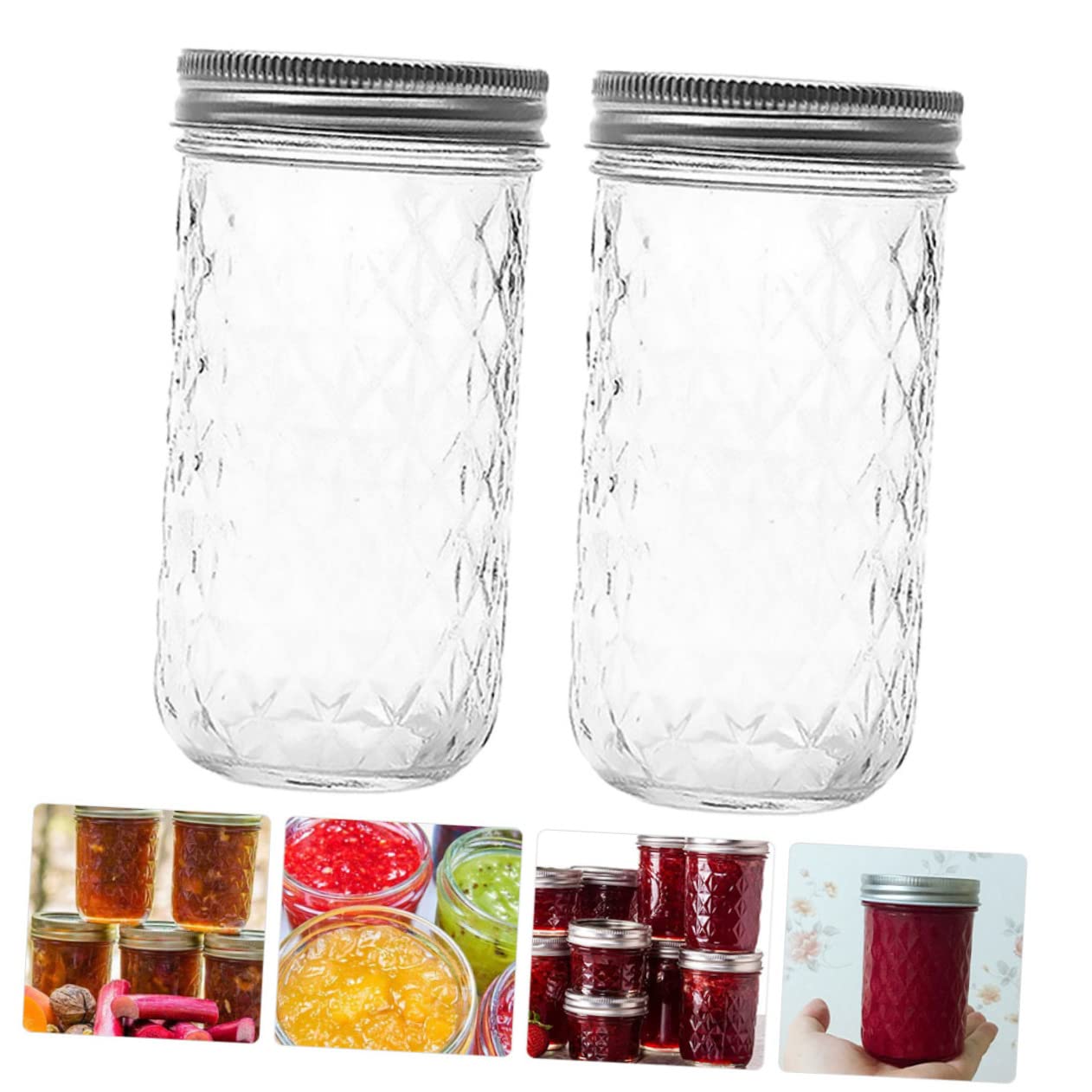 GLEAVI 2Pcs Transparent Jam Pots with Lids Storage Containers for Home for Spices Honey and Preserves and