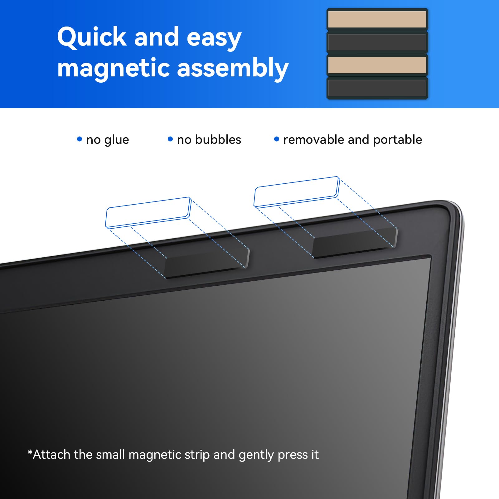 Bandes Adhésives Pour Filtre De Confidentialité écran - Fixation Sécurité Premium - Pour Ordinateurs Portables Et Moniteurs - Matériau Transparent Ultra Fin