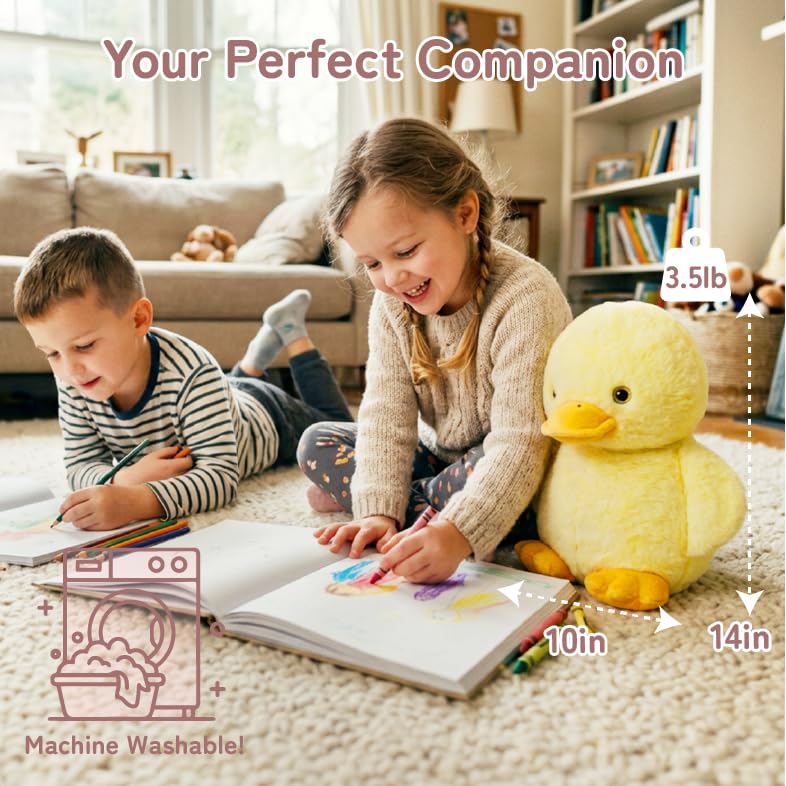 Image of Niuniu Daddy Weighted Stuffed Animals, 14 in 3.5 lbs, Duck Plush for Kids | Heavy sensory lap pad, lying body pillow for sleeping, machine wash, huggable plushies, soothing gift for kids and adults