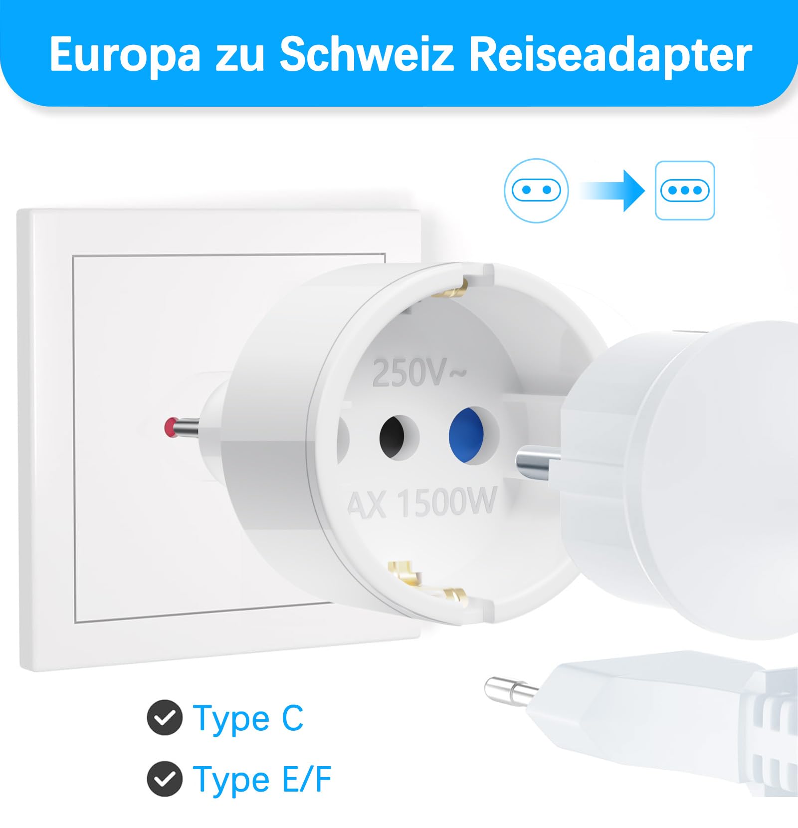 Adapter Włochy gniazdko elektryczne 3 sztuki adapter podróżny Włochy, wtyczka podróżna Włochy, adapter Włochy Włochy Włochy Europa/Niemcy na Włochy wtyczka podróżna