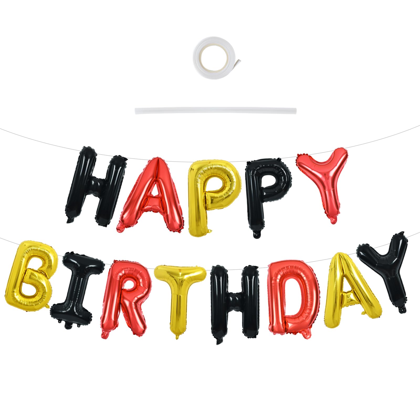 TONIFUL 16 Inch Letter Balloons Happy Birthday Balloons with Ribbon Straw, 16 Inch Mylar Letters Birthday Sign Banner Bunting Reusable for Adults Party Decorations Supplies（Black Red Gold）