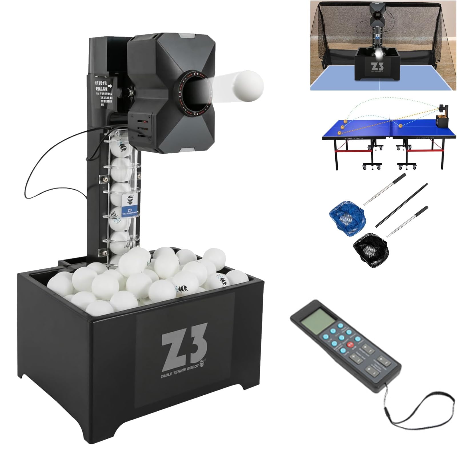 Tischtennis Roboter mit Netz Von 100 Bällen 10 Modi,35-90 Bälle/Min | Levkitch Automatische Tischtennis Ballmaschine Geschwindigkeit 4-40m/s Ping Pong Roboter für Training, Übung