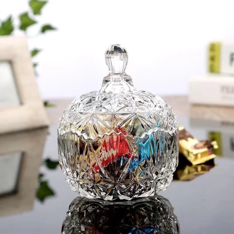 Glass Candy Storage Jar With Lid Clear Candy Bowl Crystal Covered Sugar DishChocolate Cookie Buffet Jar Food Containers Decorative Jewelry Box for Home Office Desk - Image 2