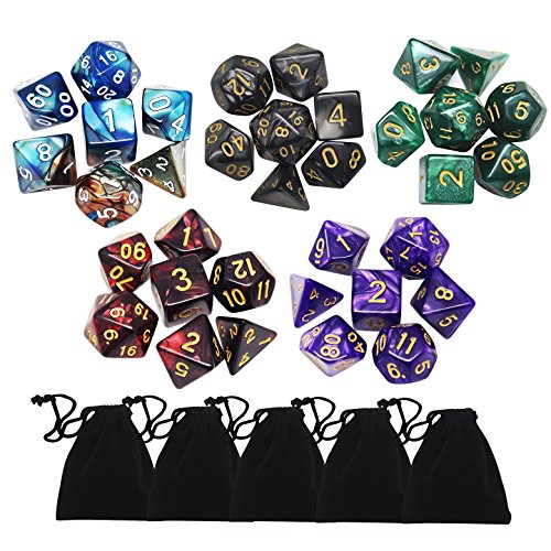 5 x 7 DND Dice Polyhedral Dice Set, Yotako Double-Colors Polyheral Game Dice with Velvet Dice Bag D4 D6 D8 D10 D12 D20 Dice for DND RPG MTG Dungeons and Dragons Dice Games Pathfinder Dice
