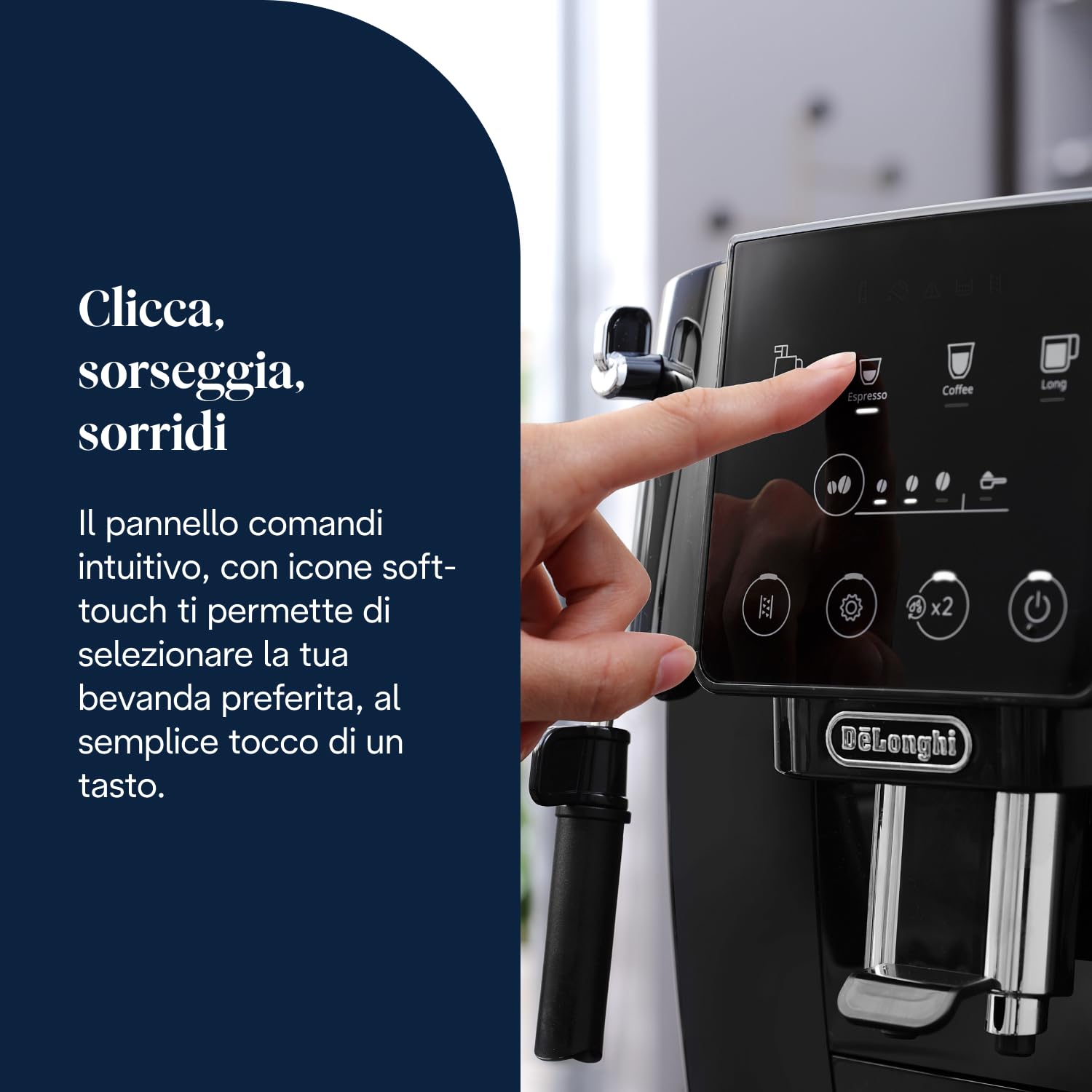 De'Longhi Magnifica Start ECAM222.20.B, Macchina Caffè Automatica con Beccuccio Montalatte, Macchina Espresso con 4 ricette Preimpostate, Pannello di Controllo Soft-Touch, 1450W, Nera