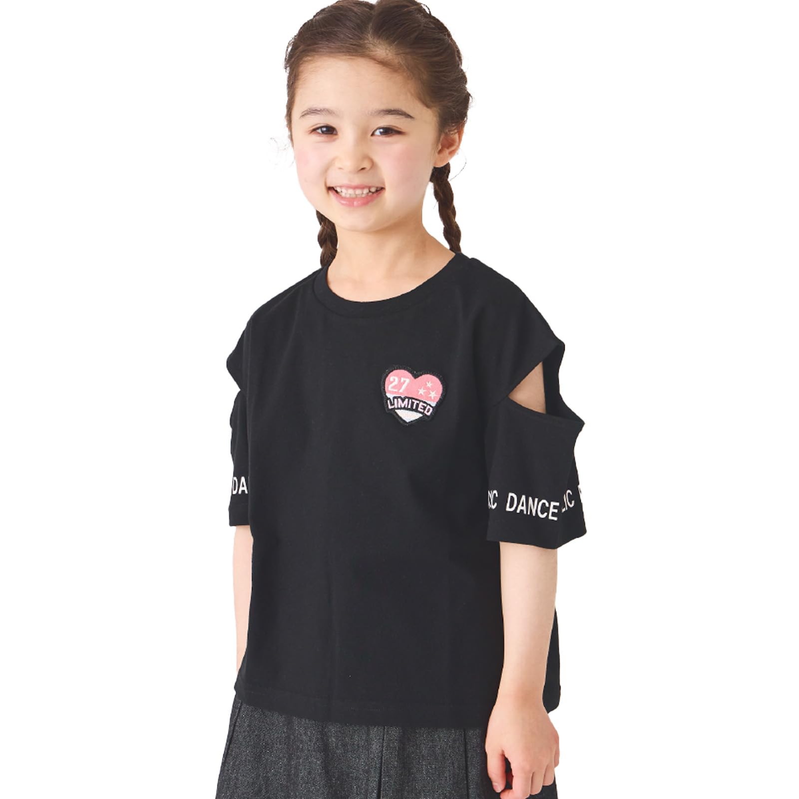 [ever closet] Tシャツ キッズ 子供 女の子 ガーリー 綿100％ 袖開きデザイン トップス 春服 夏服 通園 通学 普段着 子供服 キッズ服 エバークローゼット