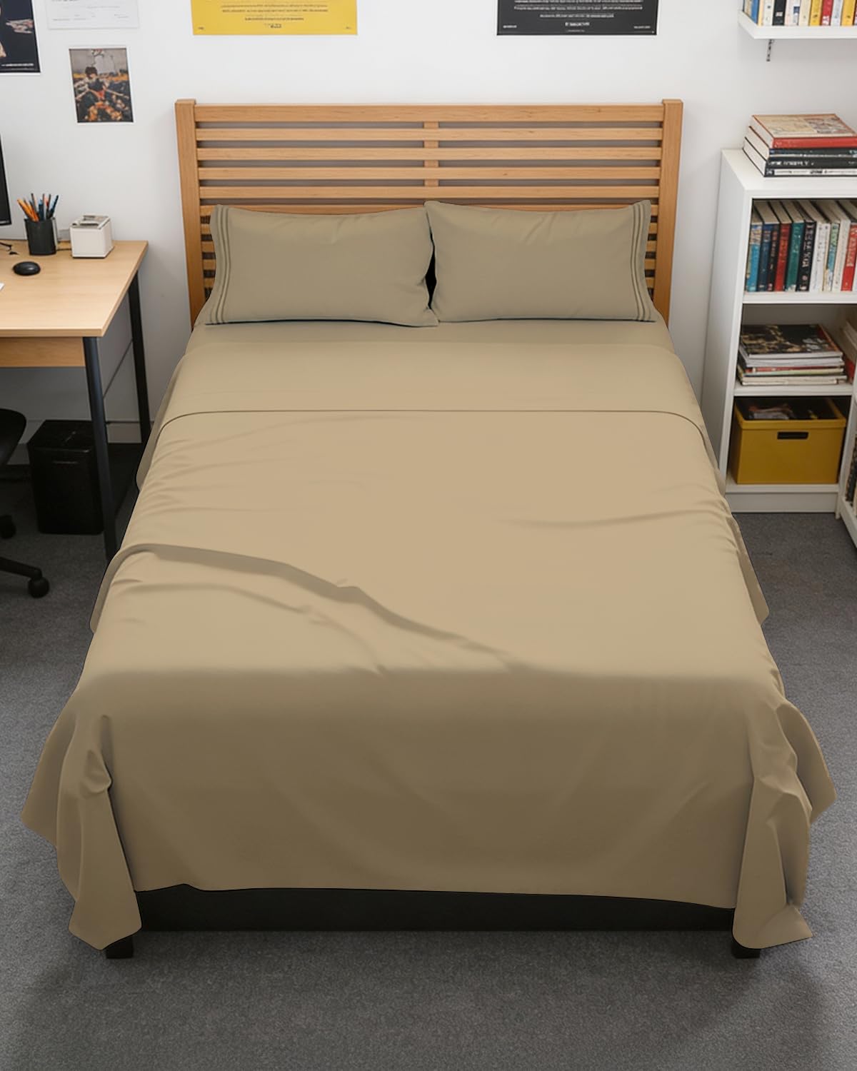 Full XL Sheets - 4 Piece Full XL Sheet Set - Breathable & Cooling - Beige | Hotel Luxury Bedding for Women & Men with Deep Pockets, Ultra-Soft, Comfy, Easy-Fit, Wrinkle Free & Fade Resistant, Oeko-Tex 13 - Beige Full XL