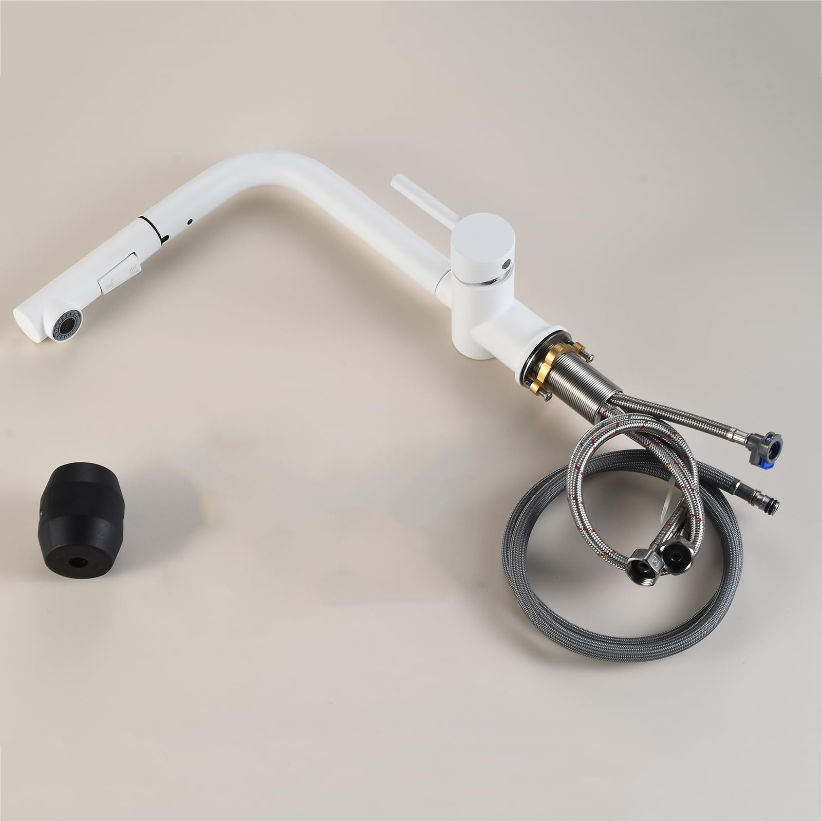 Miscelatore Cucina Estraibile Rubinetto Cucina con Doccetta Girevole a 360° Maniglia Singola Acqua Fredda e Calda 2 Modalità Rubinetto Lavello Cucina Estraibile-Bianco