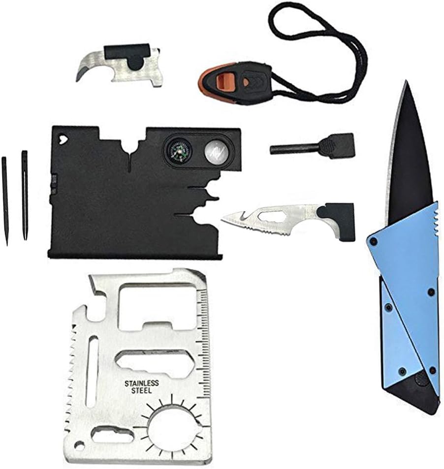Credit Card Multitool Pocket Tool Kit with Upgrade 18 IN 1 Survival Card Tool, 11 IN 1 Multitool Card, Folding Card Knife by I-LIFE(3 Kinds/set EDC Knife) Sky blue. Folding Blade Knife from i-life.