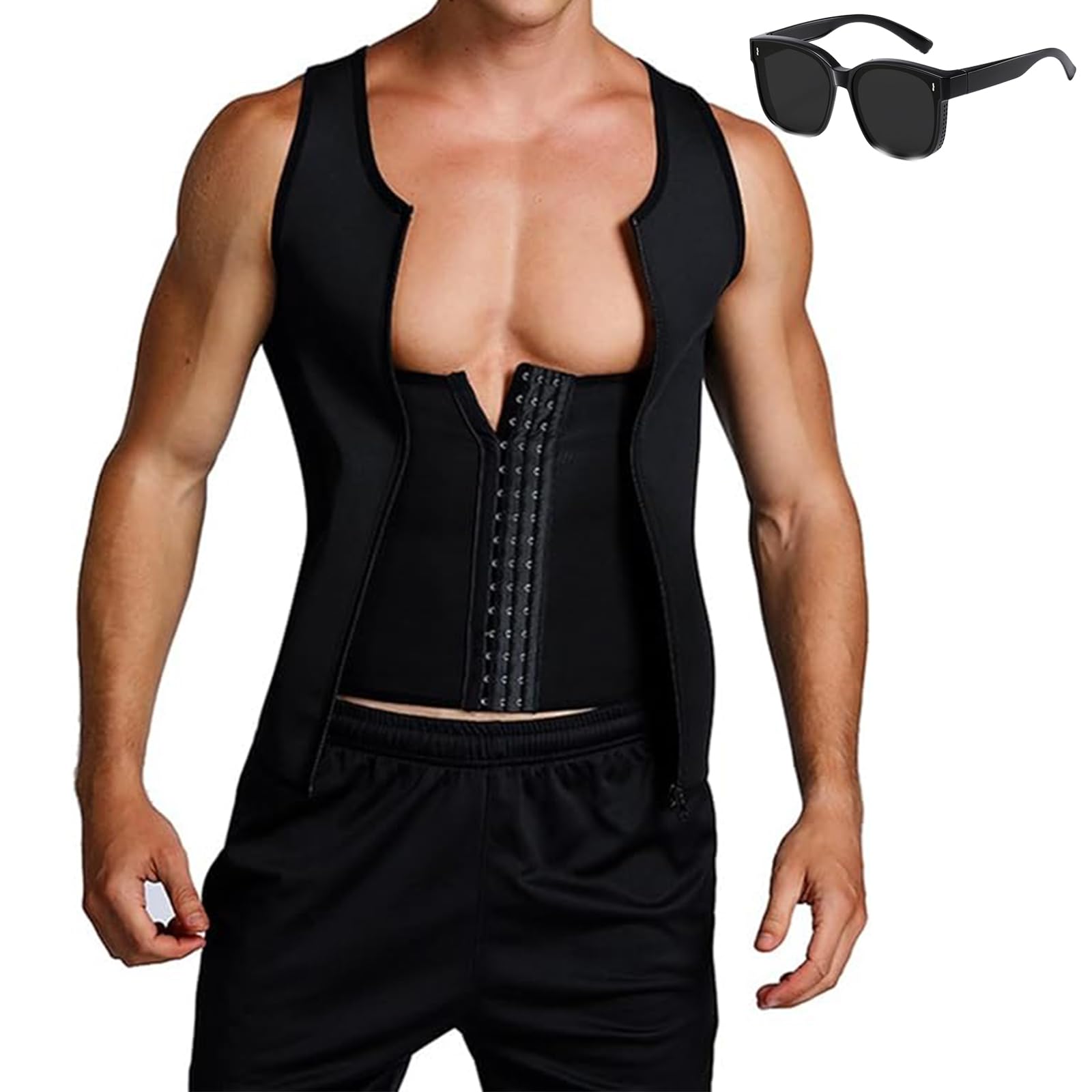 Men's Zipper Waist Trainer Trimmer Vest, Sweat Compression Tank Top, Men Sauna Vest Sweat Waist Trainer, Belly Fat Girdle