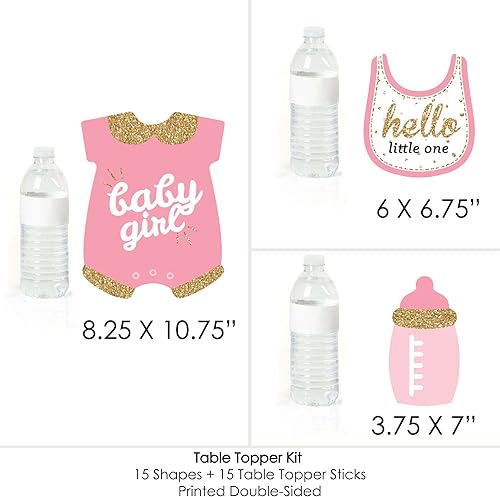 Miniatura 7 de Big Dot of Happiness Hello Little One - Juego de 15 palitos para centro de mesa de fiesta de baby shower para niñas, color rosa y dorado