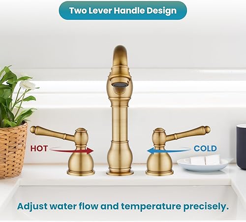 Miniatura 7 de gotonovo Grifos de baño de 8 pulgadas de extensión amplia para lavabo de 3 orificios, 2 manijas de palanca, montaje en cubierta con desagüe