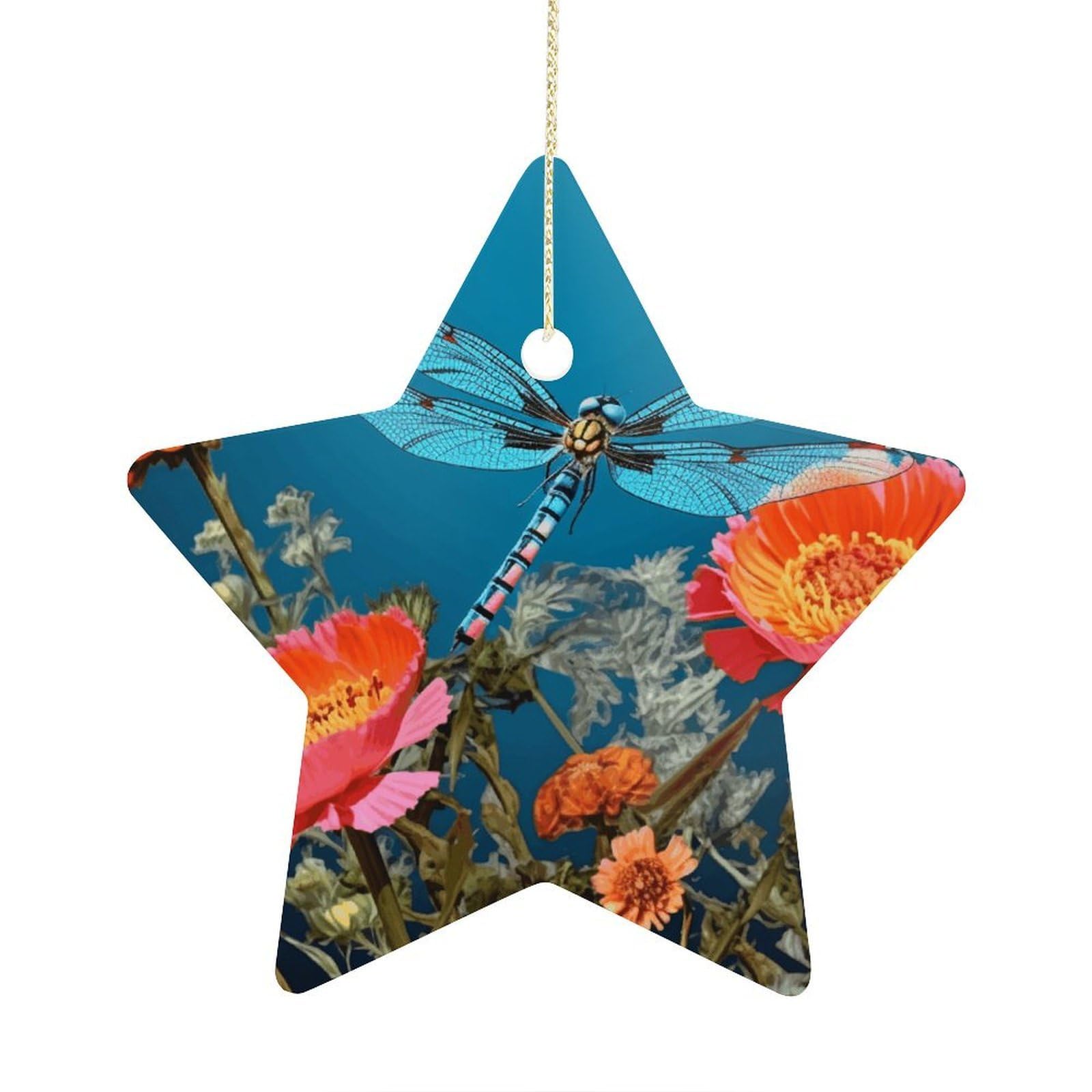 Fodpand Women's Style Dragonfly And Flower Ornament With String, Keepsake Hanging Decorations,Ceramic Ornaments For Men Indoor Home Holiday Party Gifts