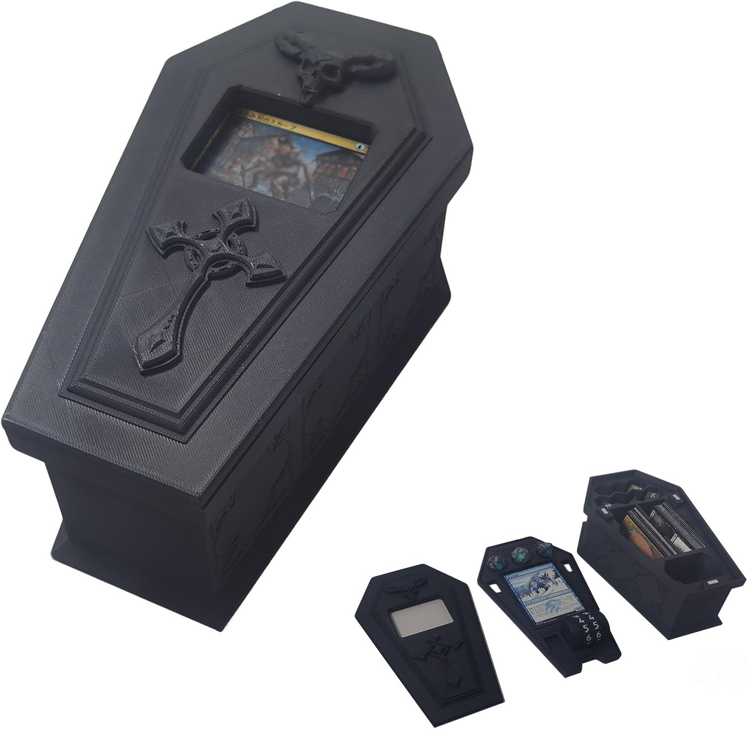 Gothic Coffin MTG Deck Box, Holds 2 Decks with Dice Storage & Life Counter, Trading Card Display Case, 8.3 x 4.7 x 3.1 inches