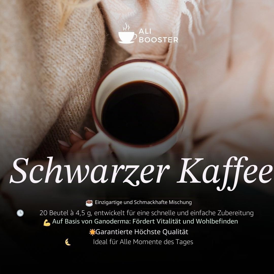 Alibooster DXN Lingzhi Schwarzer Kaffee ohne Zucker – Original – Ganoderma Reishi – 20 Beutel x 4,5 g