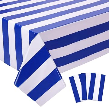 3 Packs Blue and White Striped Tablecloths 54 x 108 Inch